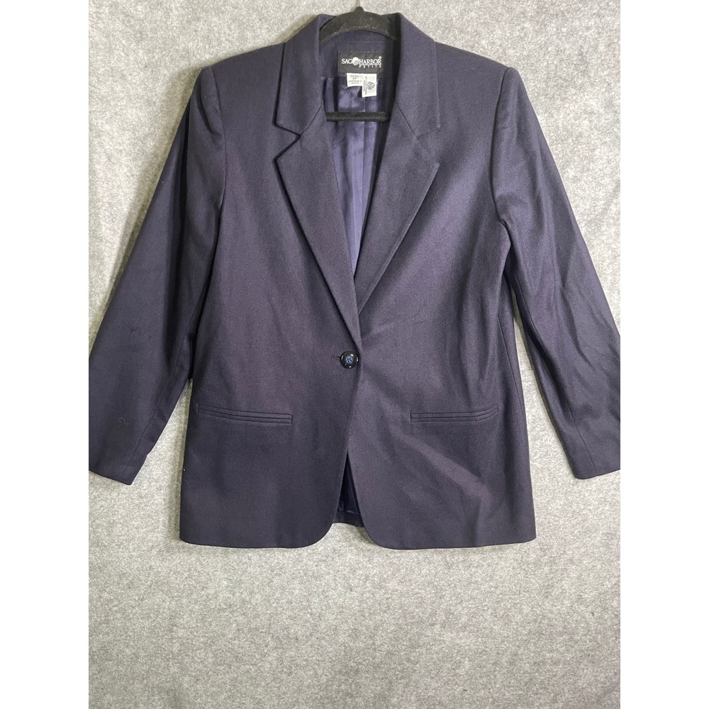 Sag Harbor Petite Navy Blue 100% Wool One Button Blazer Jacket F02073 Size 6P